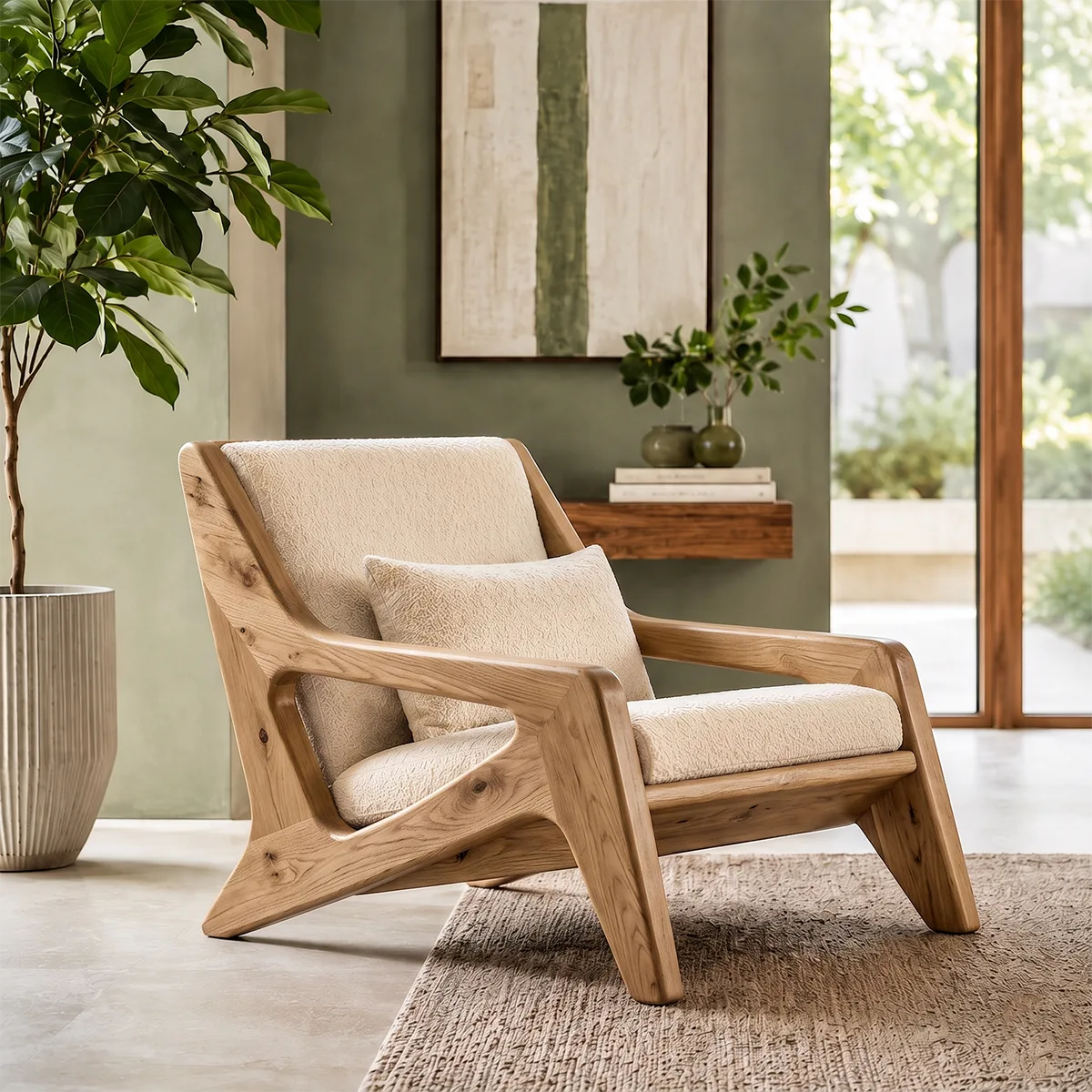 Solid Wood Lounge Chair | Mid Century Modern Wooden Accent Chair TT006-3803