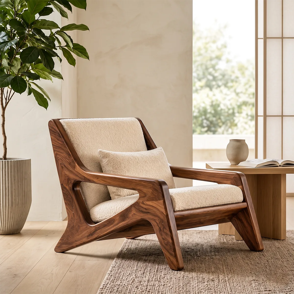 Solid Wood Lounge Chair | Mid Century Modern Wooden Accent Chair TT006-3803