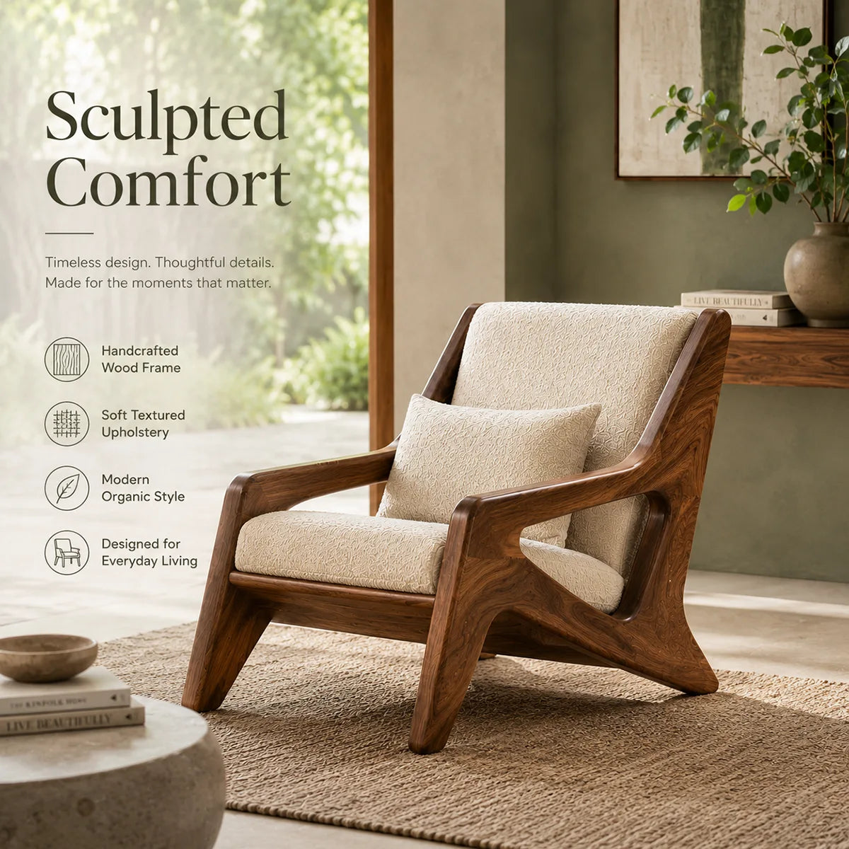 Solid Wood Lounge Chair | Mid Century Modern Wooden Accent Chair TT006-3803
