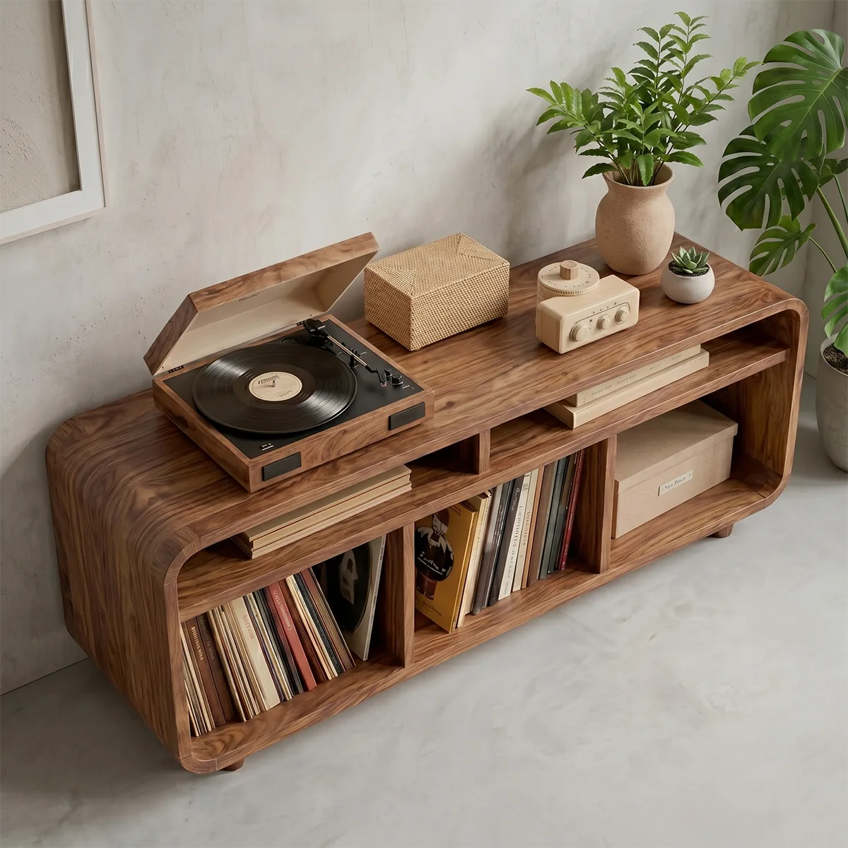 Handcrafted Solid Wood Record Player Media Console With Vinyl Storage Home Decor