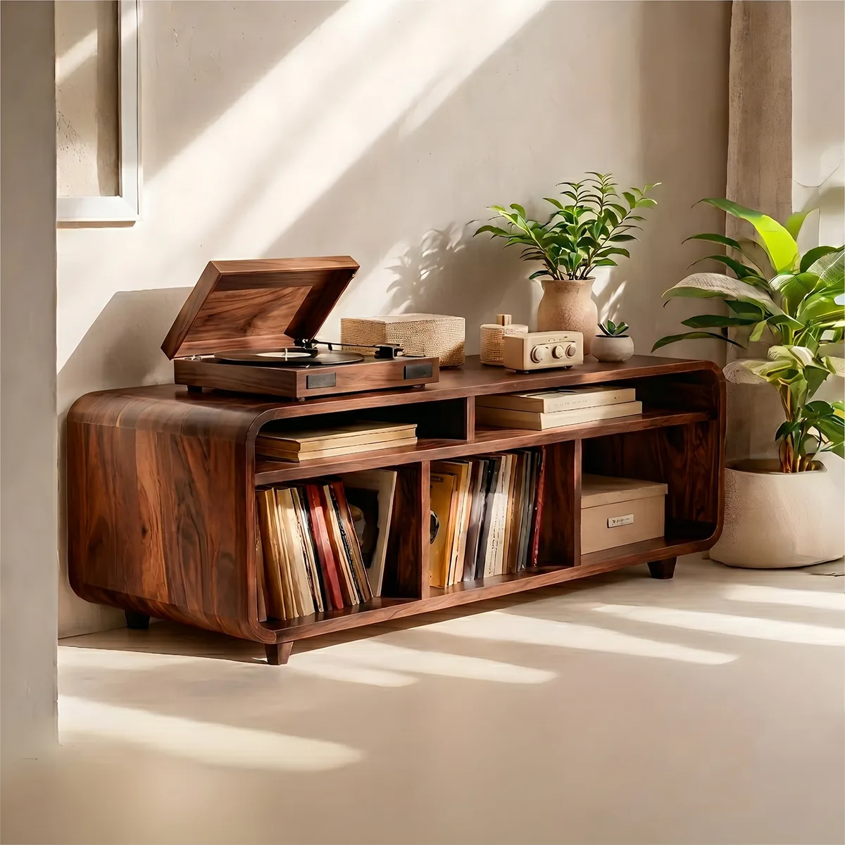 Handcrafted Solid Wood Record Player Media Console With Vinyl Storage Home Decor