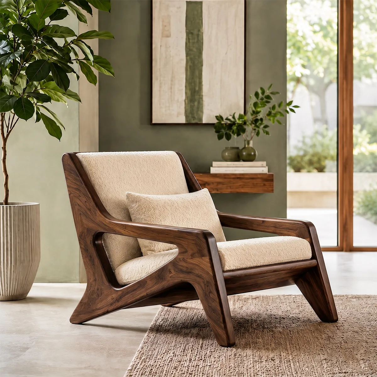 Solid Wood Lounge Chair | Mid Century Modern Wooden Accent Chair TT006-3803