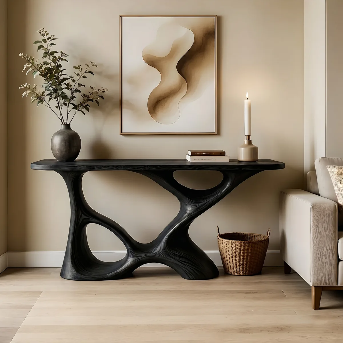 Organic Modern Wood Console Table, Sculptural Entryway Table, Handmade Solid Wood Sofa Table, Artistic Hallway Furniture