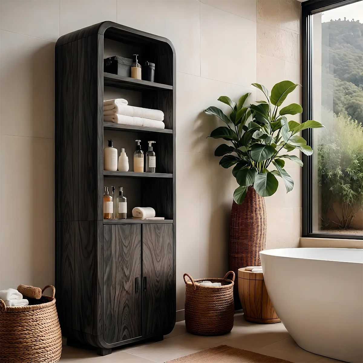Handcrafted Solid Wood Bathroom Storage Cabinet