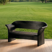 Curved Solid Wood Outdoor Bench with Sculptural Backrest