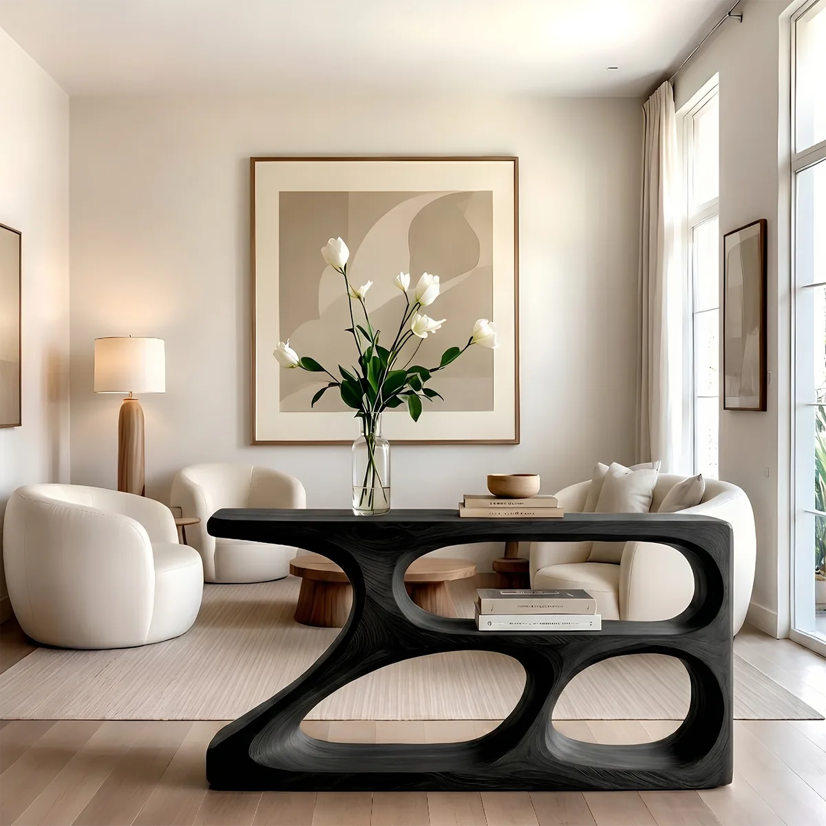 Sculptural Solid Wood Console Table | Organic Modern Design HL020-2514