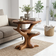 Sculptural Solid Wood Side Table with Shelves, Tree-Inspired End Table, Handcrafted Organic Wood Accent Table TH003-1094