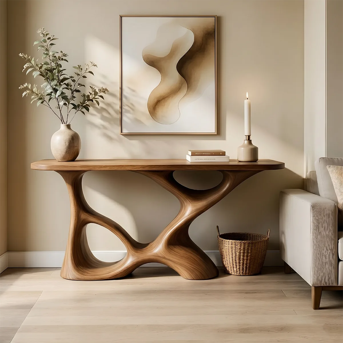 Organic Modern Wood Console Table, Sculptural Entryway Table, Handmade Solid Wood Sofa Table, Artistic Hallway Furniture