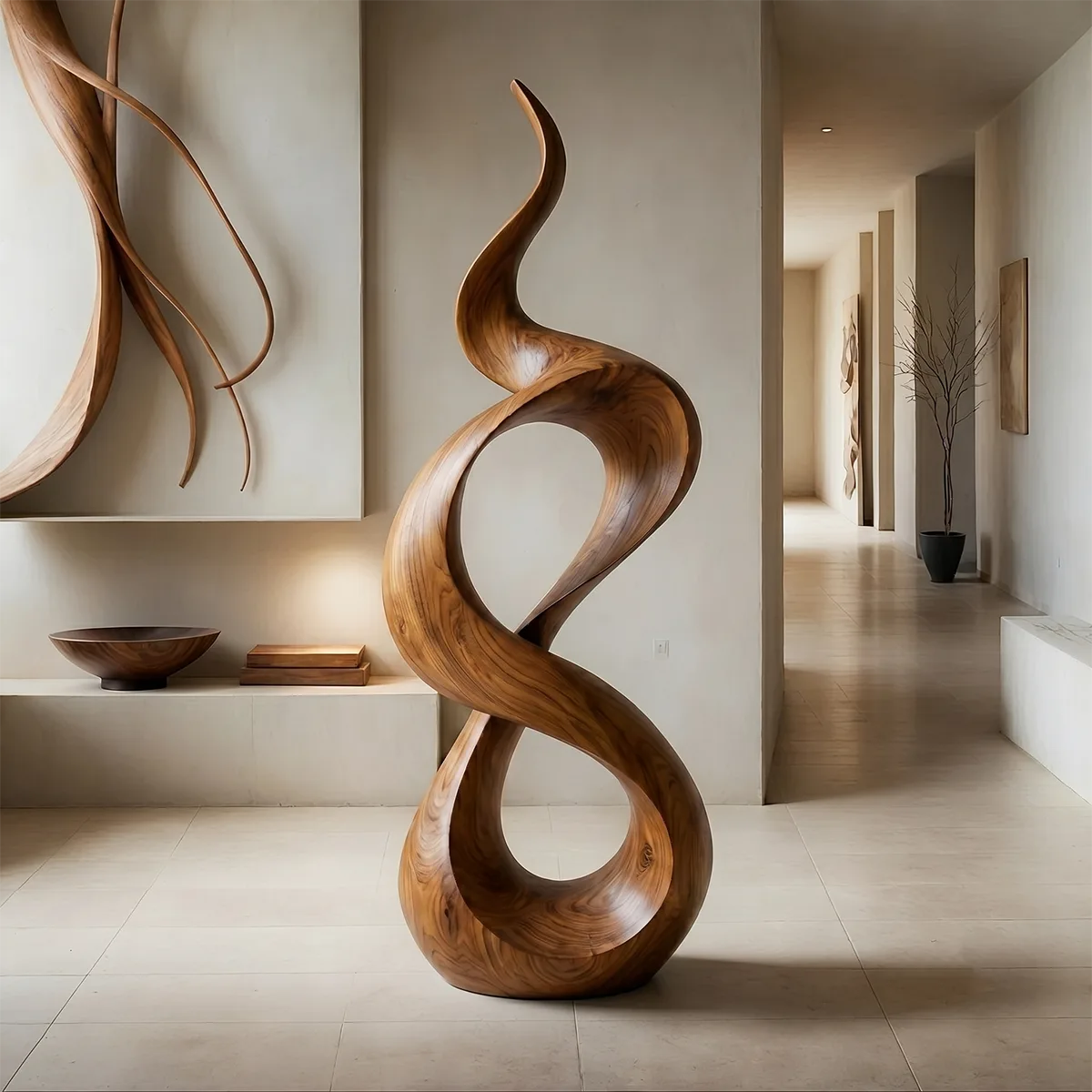 Handcrafted Solid Wood Infinity Twist Sculpture – Modern Organic Floor Art TT006-8603