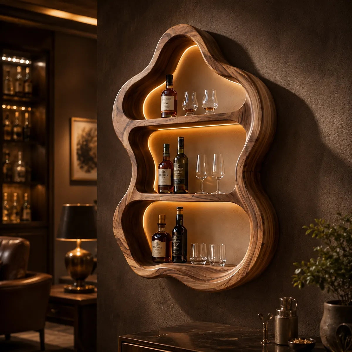 Organic Solid Wood Wall Wine Holder for Home Bars, Dining Rooms & Whiskey Lovers TT006-3241