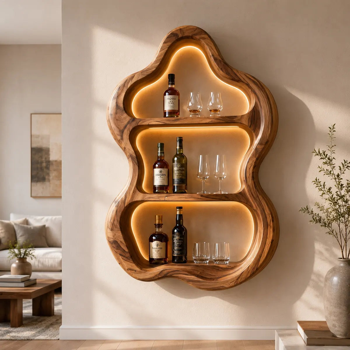 Organic Solid Wood Wall Wine Holder for Home Bars, Dining Rooms & Whiskey Lovers TT006-3241