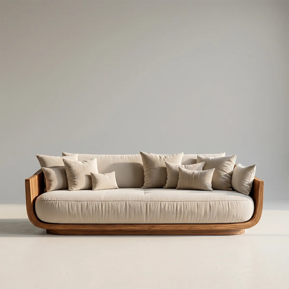 Luxury Organic Modern Solid Wood Curved Sofa with Deep Cushioned Seating