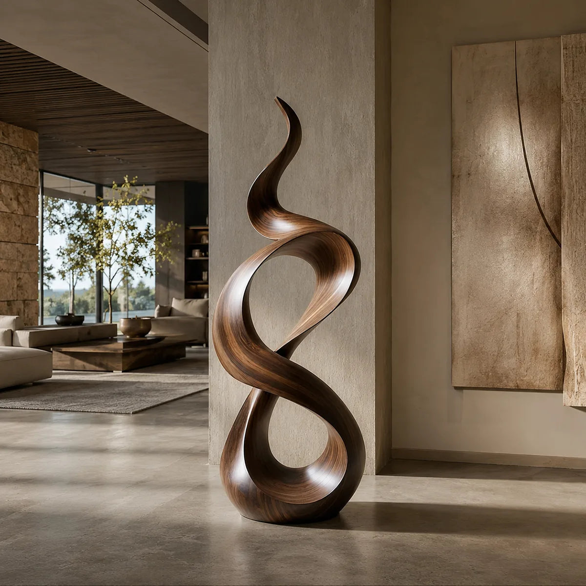 Handcrafted Solid Wood Infinity Twist Sculpture – Modern Organic Floor Art TT006-8603