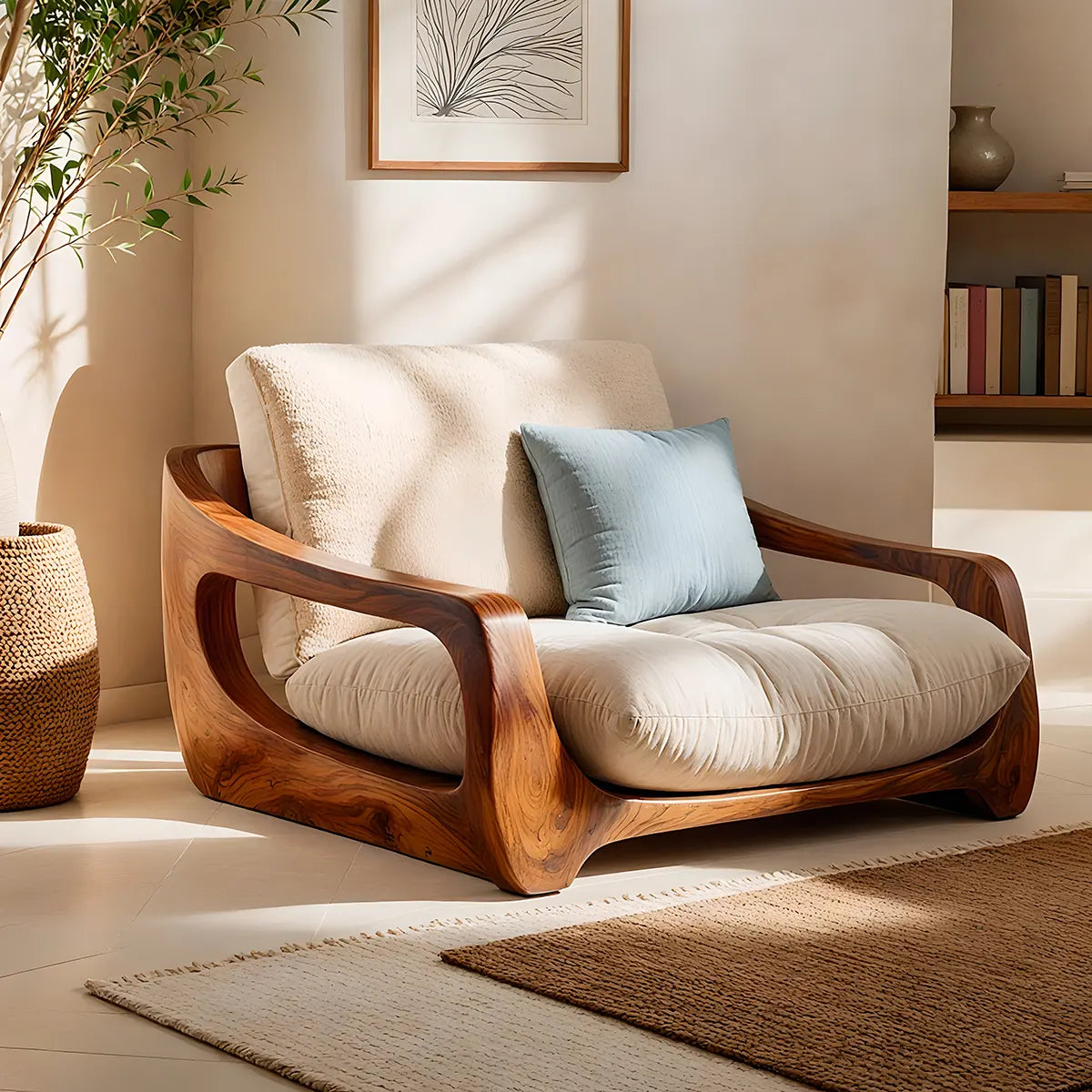 Organic Wood Lounge Chair, Sculptural Accent Chair, Modern Handcrafted Armchair TT006-3308