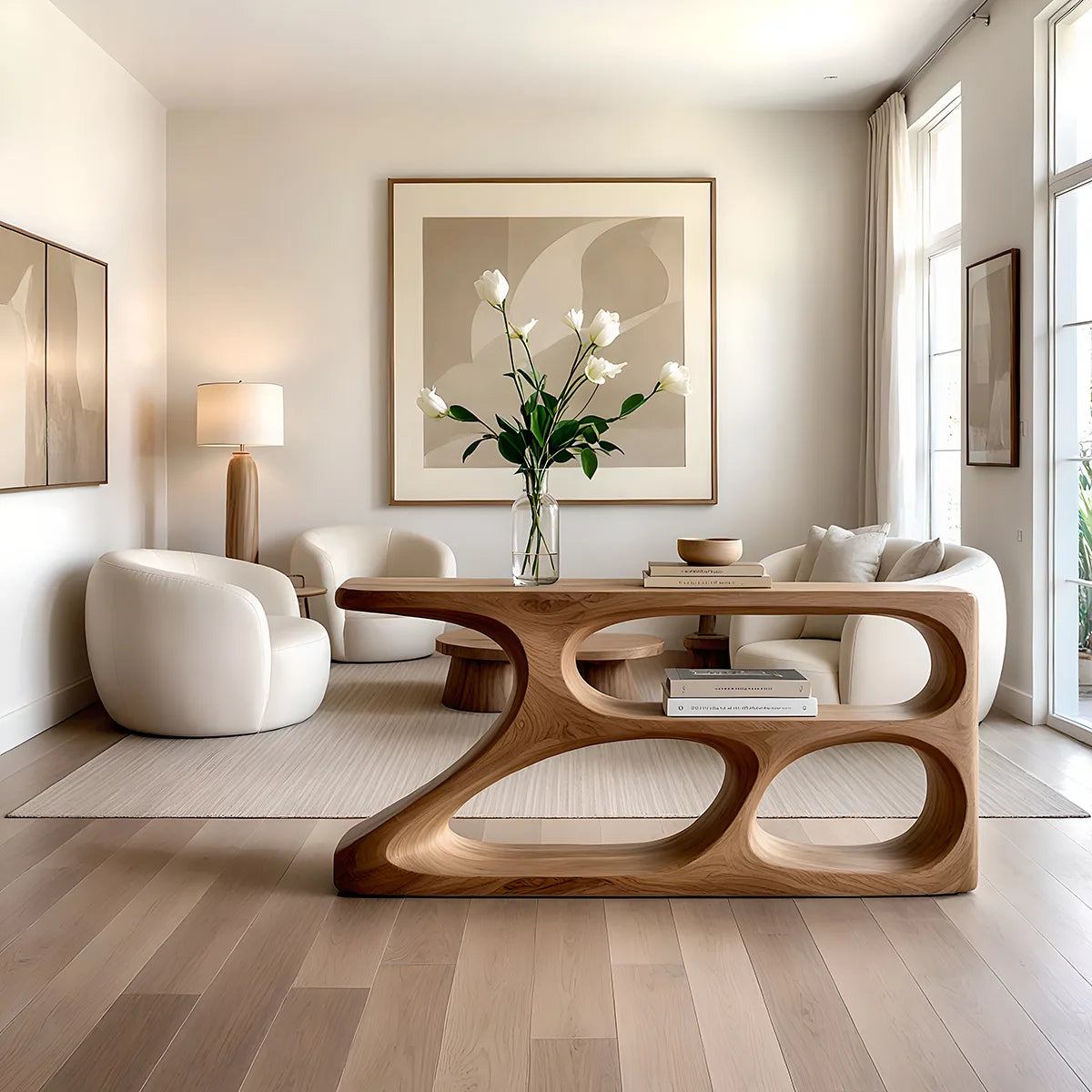 Sculptural Solid Wood Console Table | Organic Modern Design HL020-2514