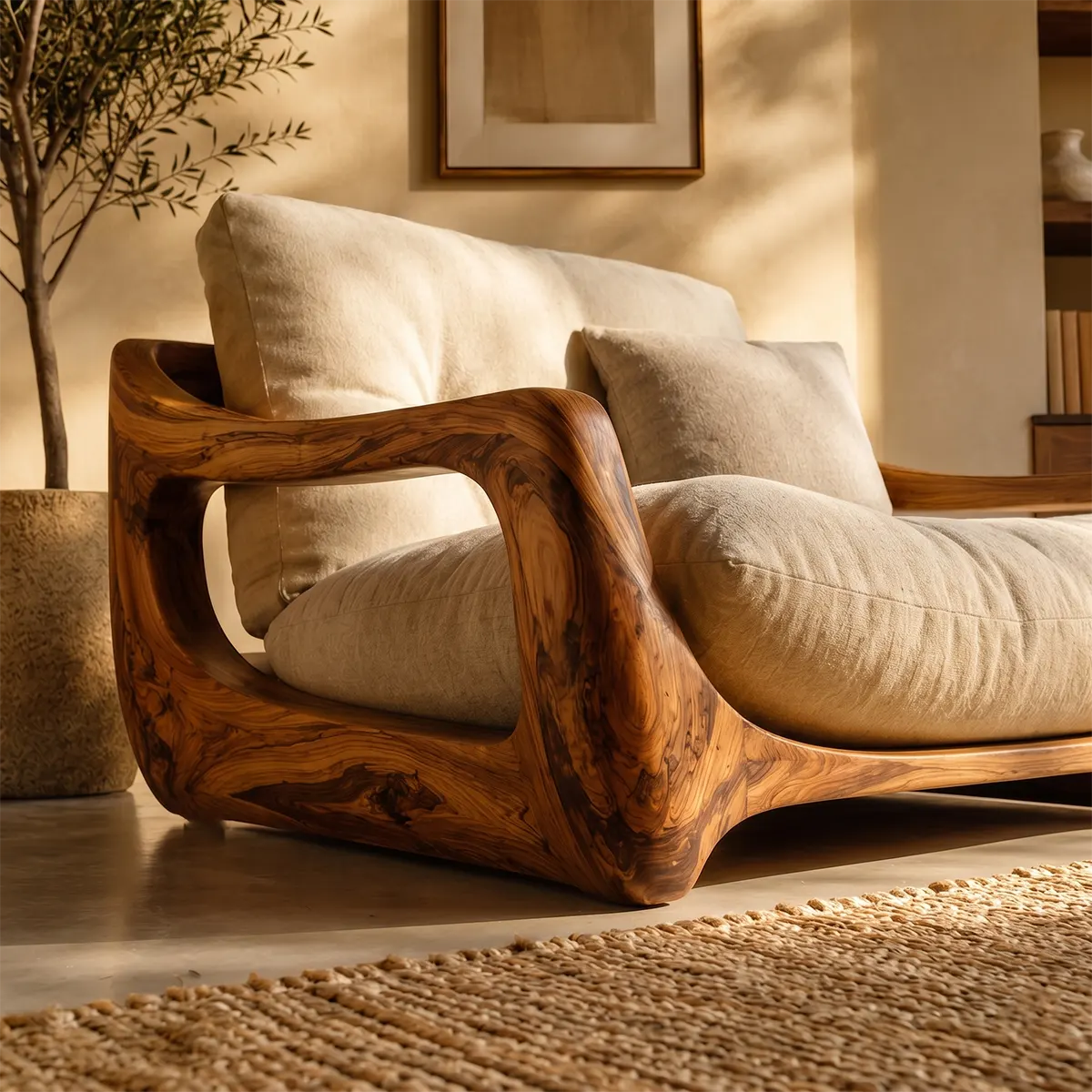 Organic Wood Lounge Chair, Sculptural Accent Chair, Modern Handcrafted Armchair TT006-3308