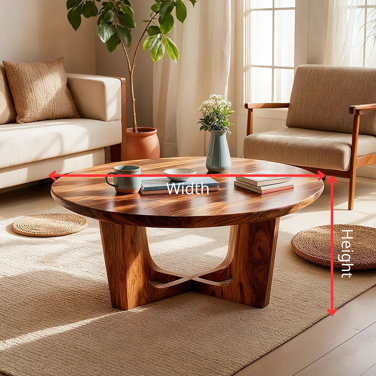 Round Solid Wood Coffee Table – Handcrafted Rustic Modern Living Room Table