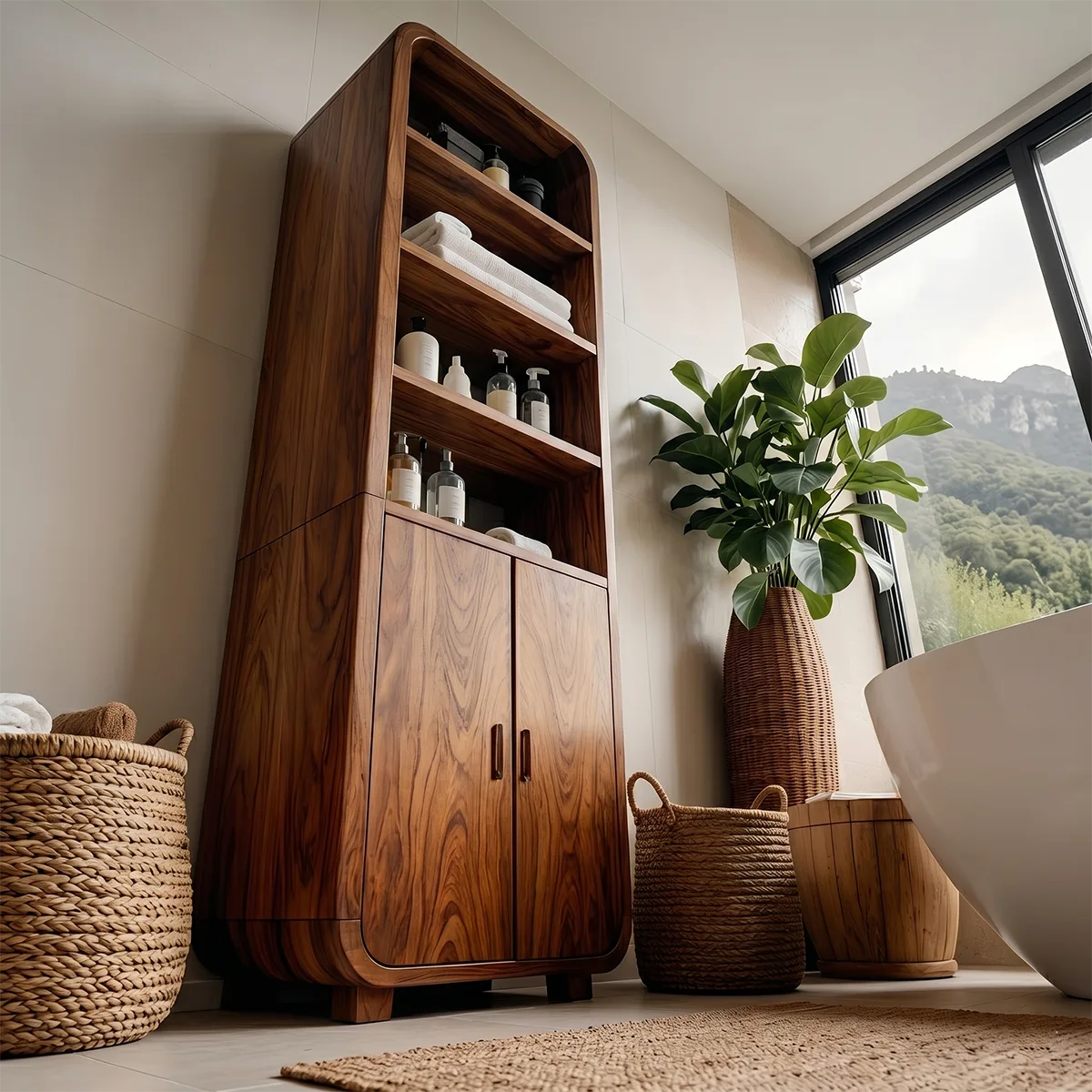 Handcrafted Solid Wood Bathroom Storage Cabinet