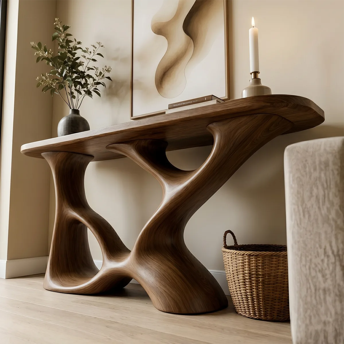 Organic Modern Wood Console Table, Sculptural Entryway Table, Handmade Solid Wood Sofa Table, Artistic Hallway Furniture