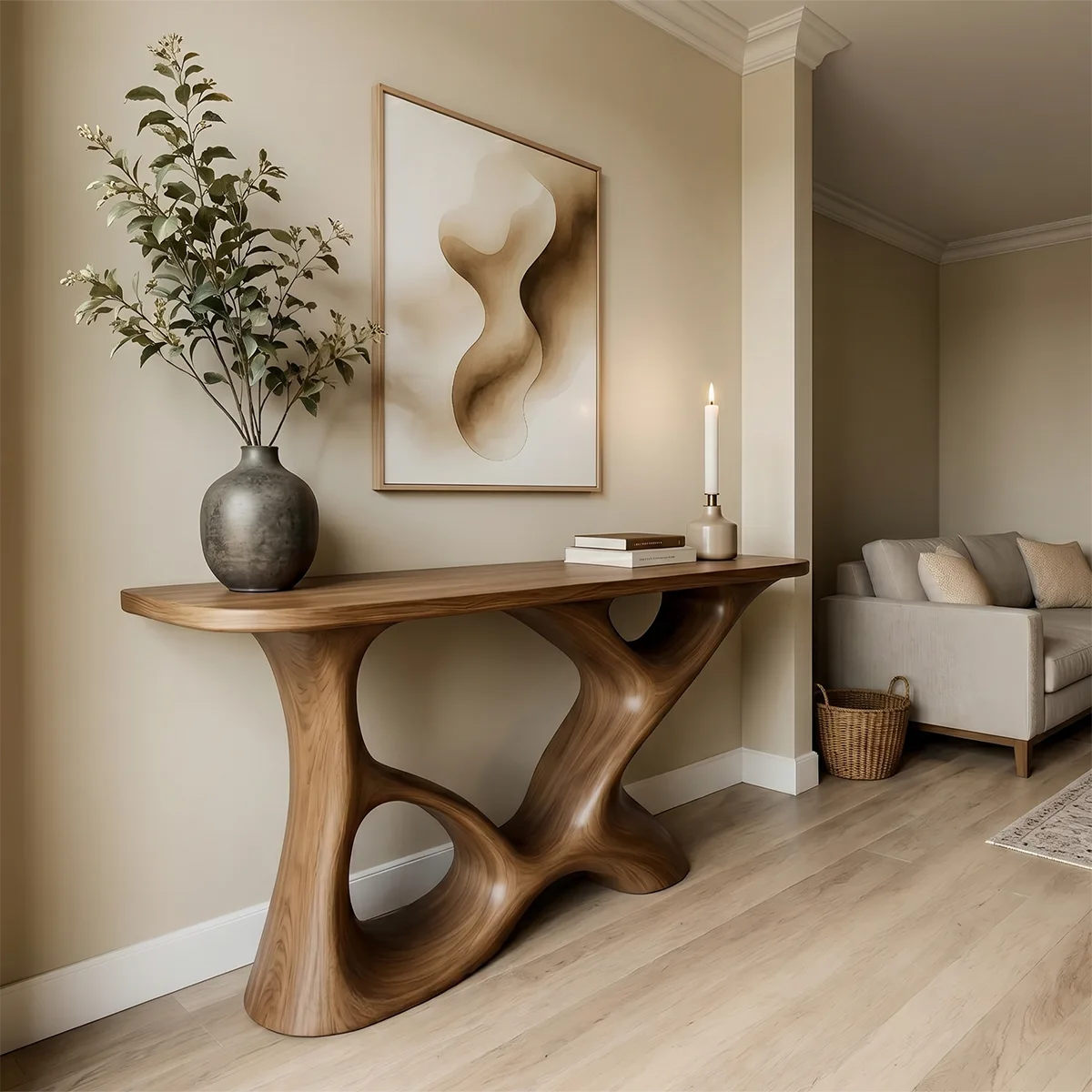 Organic Modern Wood Console Table, Sculptural Entryway Table, Handmade Solid Wood Sofa Table, Artistic Hallway Furniture