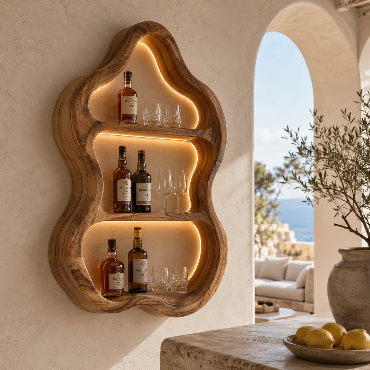 Organic Solid Wood Wall Wine Holder for Home Bars, Dining Rooms & Whiskey Lovers TT006-3241