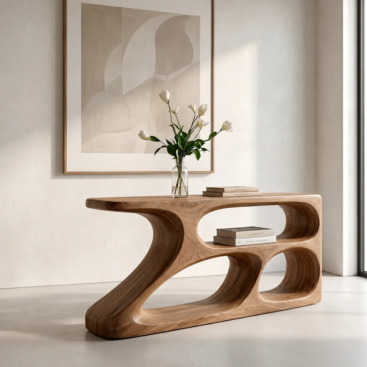 Sculptural Solid Wood Console Table | Organic Modern Design HL020-2514