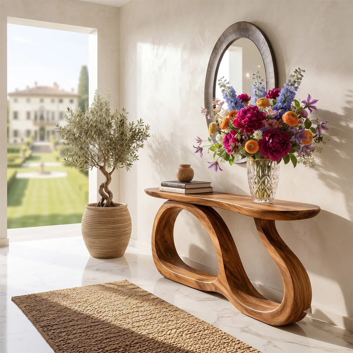 Modern Sculptural Console Table – Organic Contemporary Entryway Table TT006-3854