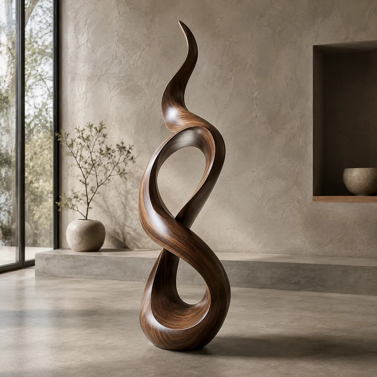 Handcrafted Solid Wood Infinity Twist Sculpture – Modern Organic Floor Art TT006-8603