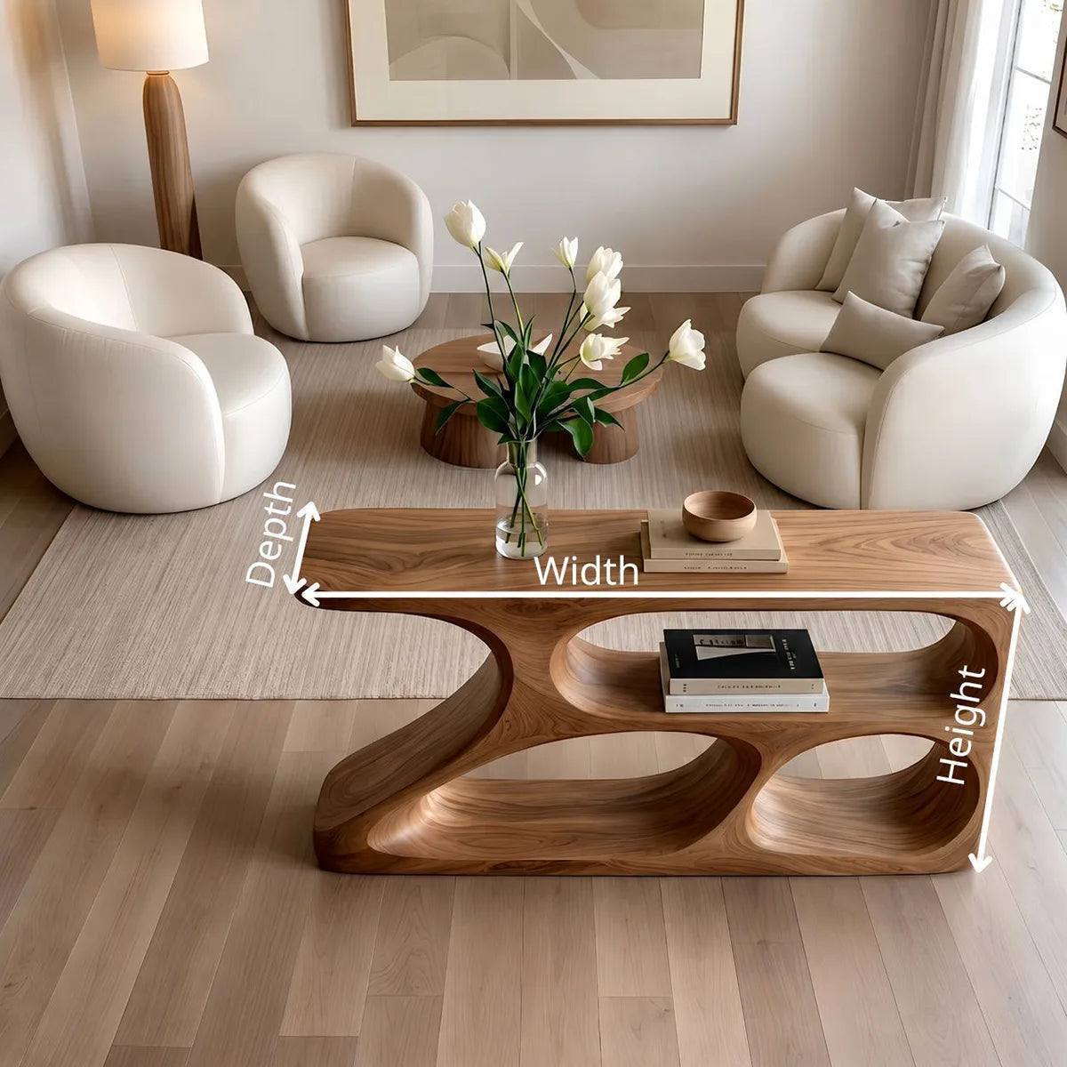 Sculptural Solid Wood Console Table | Organic Modern Design HL020-2514