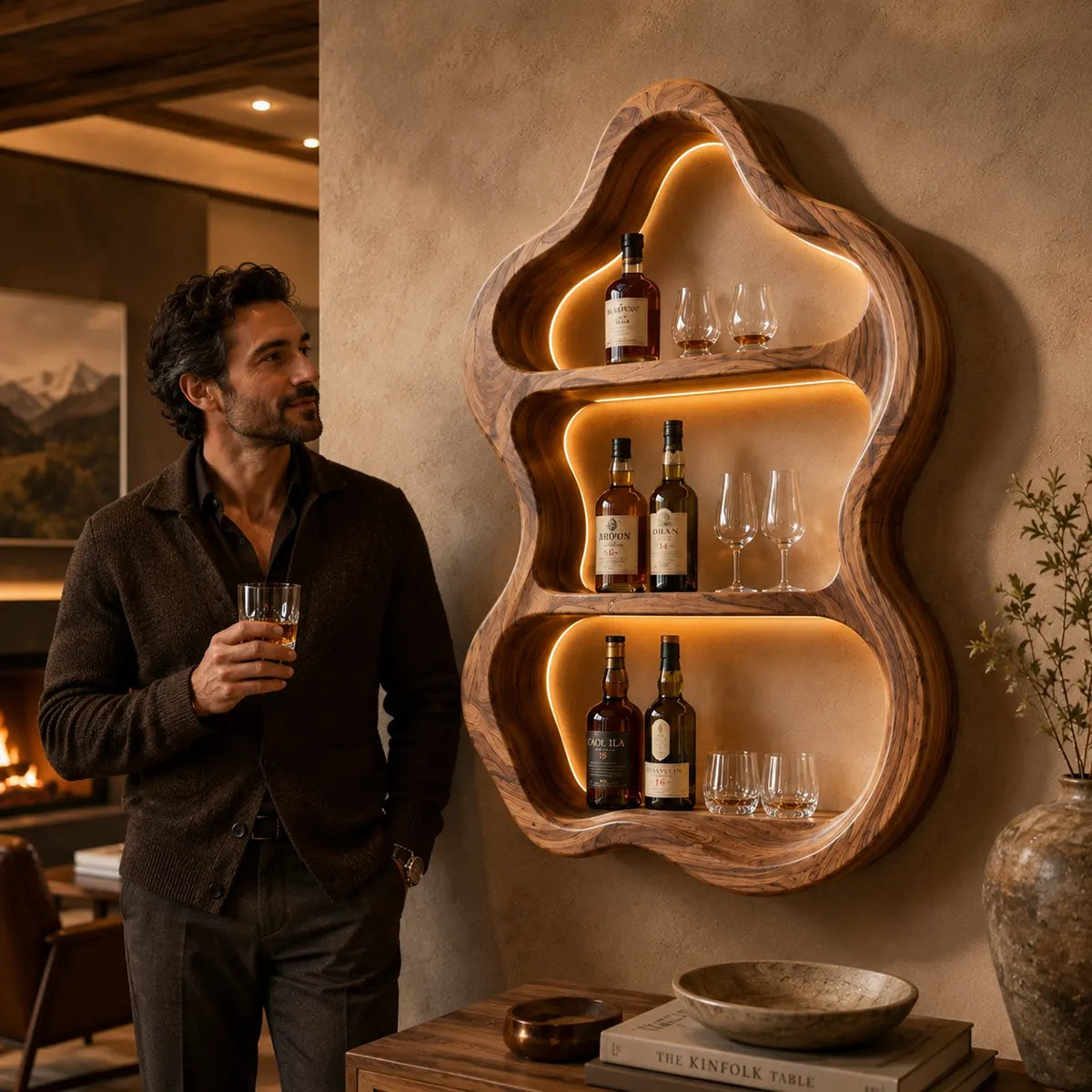 Organic Solid Wood Wall Wine Holder for Home Bars, Dining Rooms & Whiskey Lovers TT006-3241