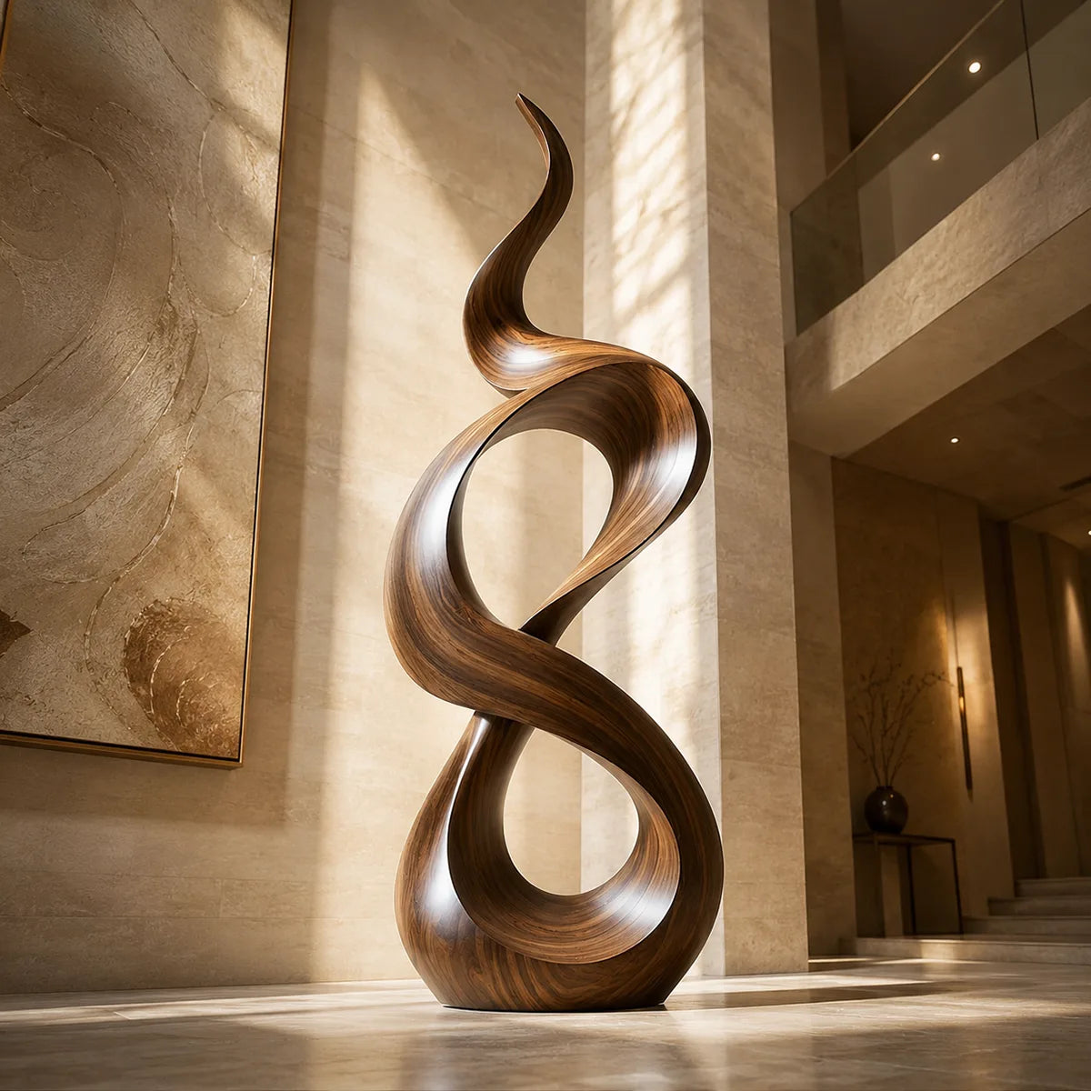 Handcrafted Solid Wood Infinity Twist Sculpture – Modern Organic Floor Art TT006-8603