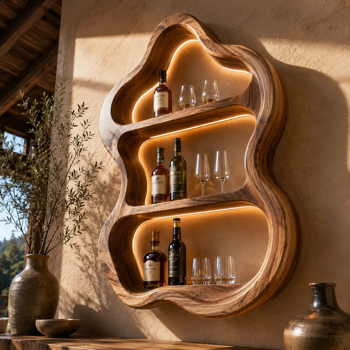 Organic Solid Wood Wall Wine Holder for Home Bars, Dining Rooms & Whiskey Lovers TT006-3241