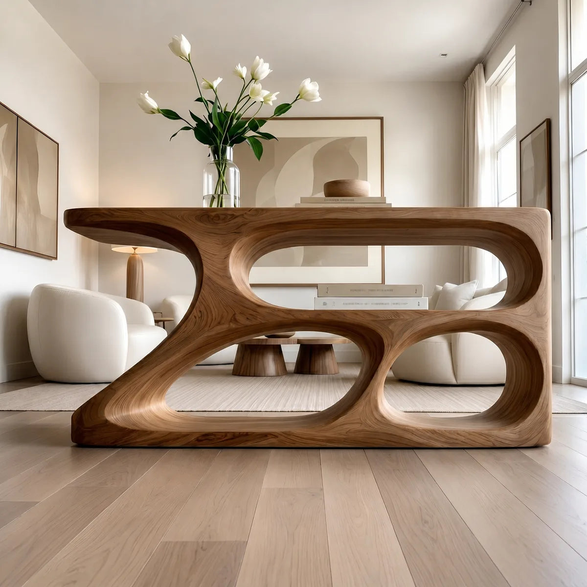 Sculptural Solid Wood Console Table | Organic Modern Design HL020-2514