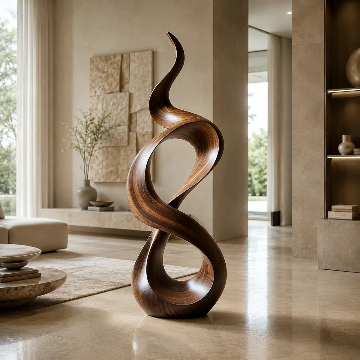 Handcrafted Solid Wood Infinity Twist Sculpture – Modern Organic Floor Art TT006-8603
