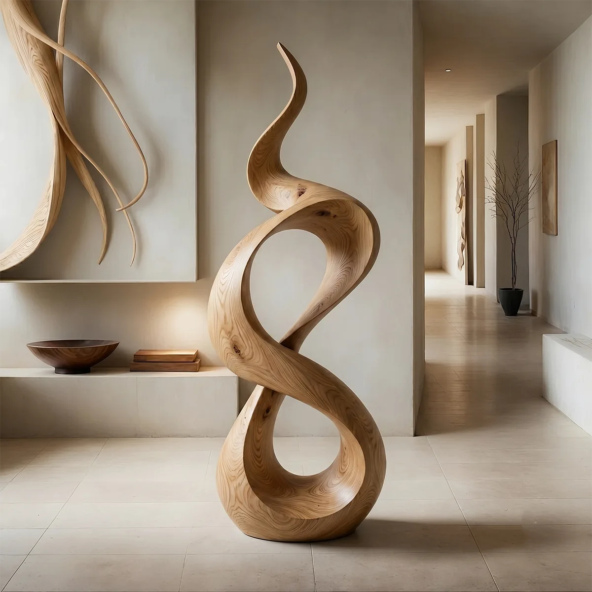 Handcrafted Solid Wood Infinity Twist Sculpture – Modern Organic Floor Art TT006-8603