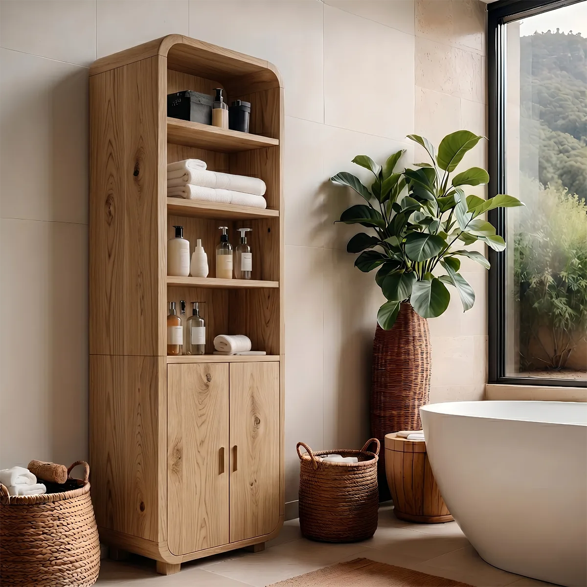 Handcrafted Solid Wood Bathroom Storage Cabinet