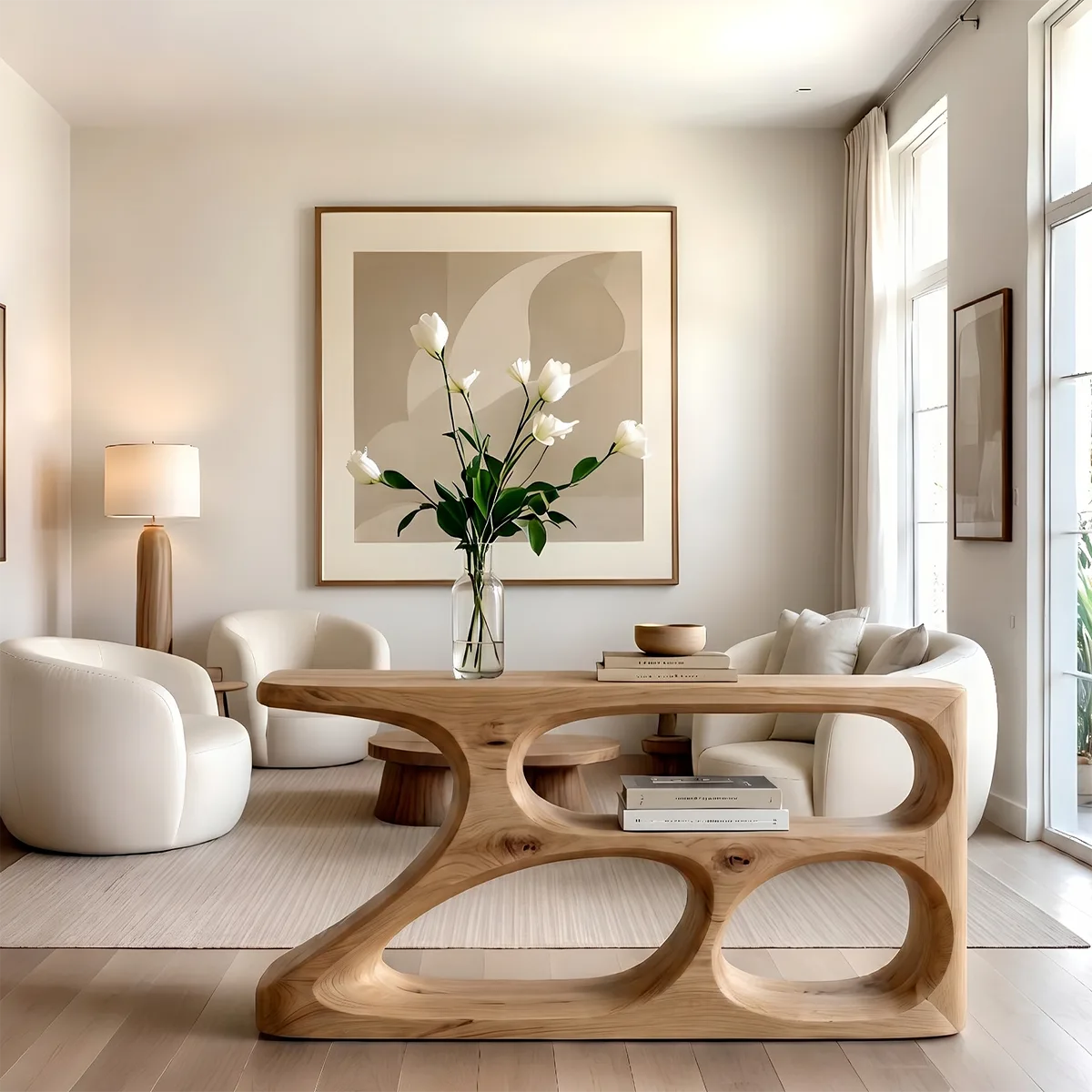 Sculptural Solid Wood Console Table | Organic Modern Design HL020-2514