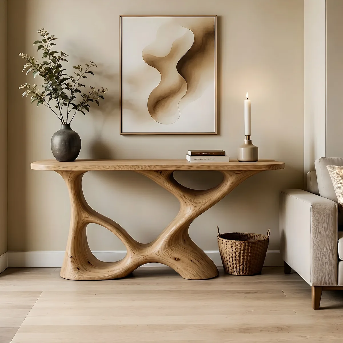 Organic Modern Wood Console Table, Sculptural Entryway Table, Handmade Solid Wood Sofa Table, Artistic Hallway Furniture
