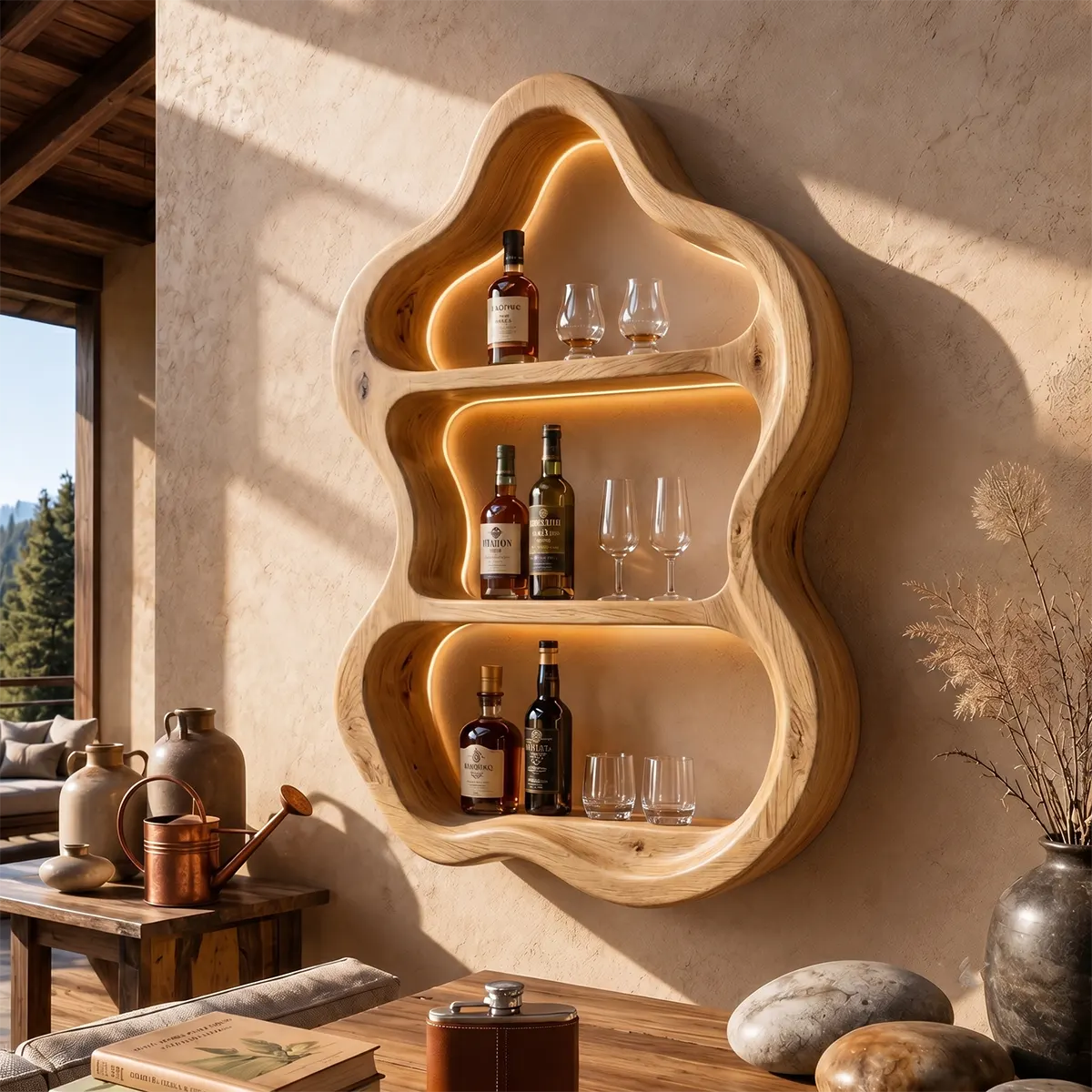 Organic Solid Wood Wall Wine Holder for Home Bars, Dining Rooms & Whiskey Lovers TT006-3241