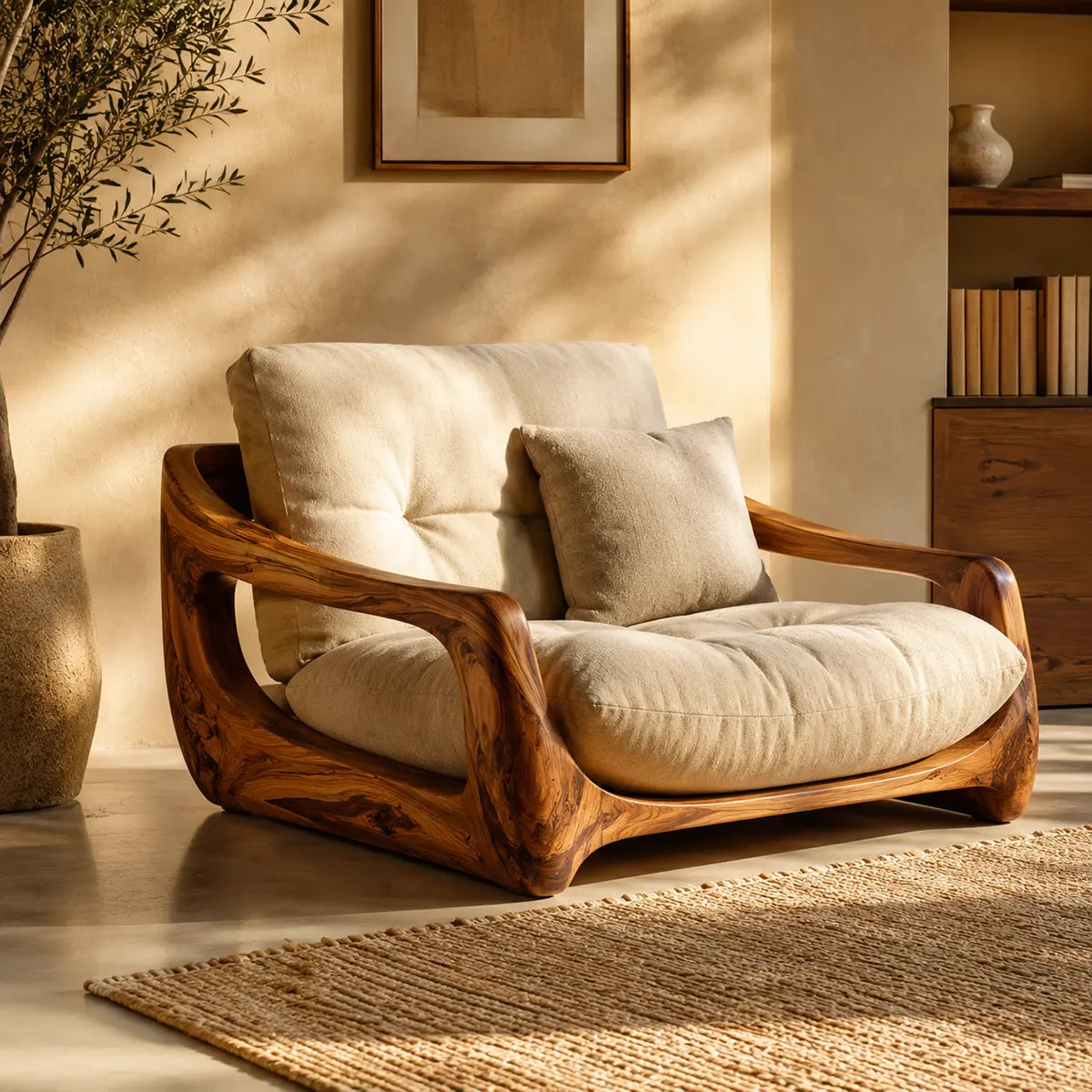 Organic Wood Lounge Chair, Sculptural Accent Chair, Modern Handcrafted Armchair TT006-3308