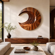 Abstract Crescent Wave Wood Wall Art | Large Round Wooden Wall Sculpture TT006-9169