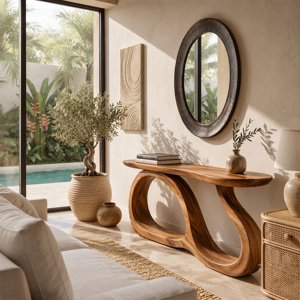 Modern Sculptural Console Table – Organic Contemporary Entryway Table TT006-3854