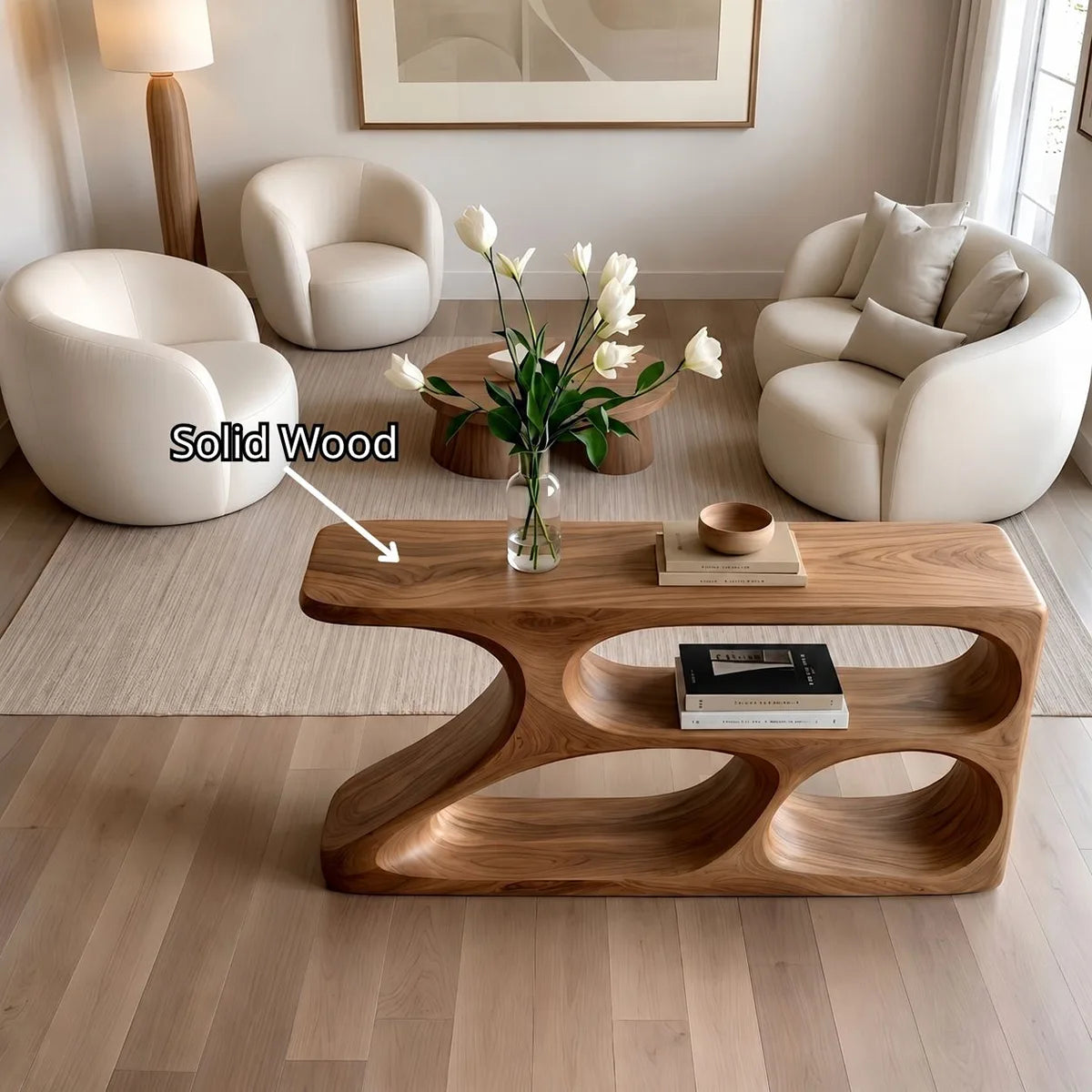 Sculptural Solid Wood Console Table | Organic Modern Design HL020-2514