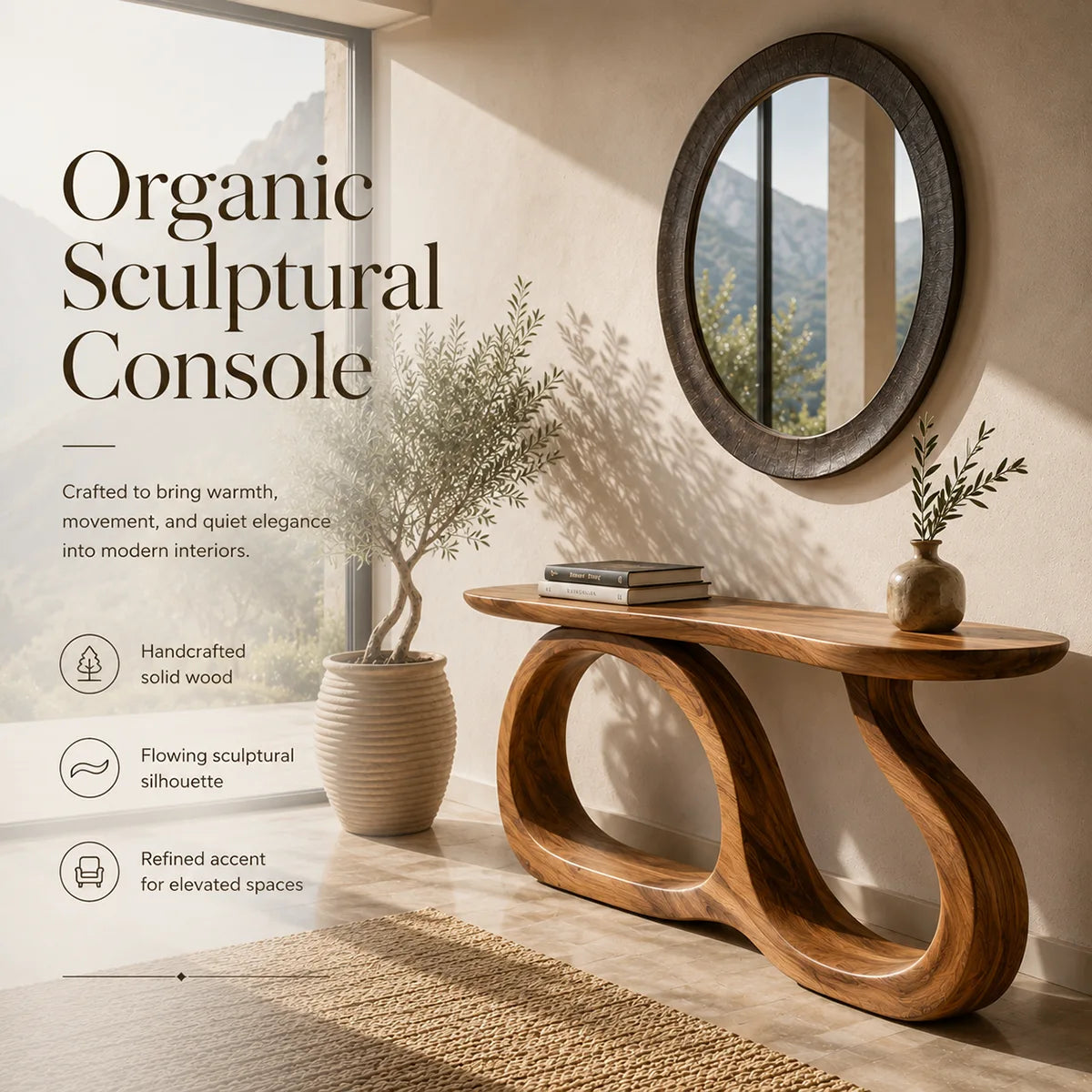 Modern Sculptural Console Table – Organic Contemporary Entryway Table TT006-3854