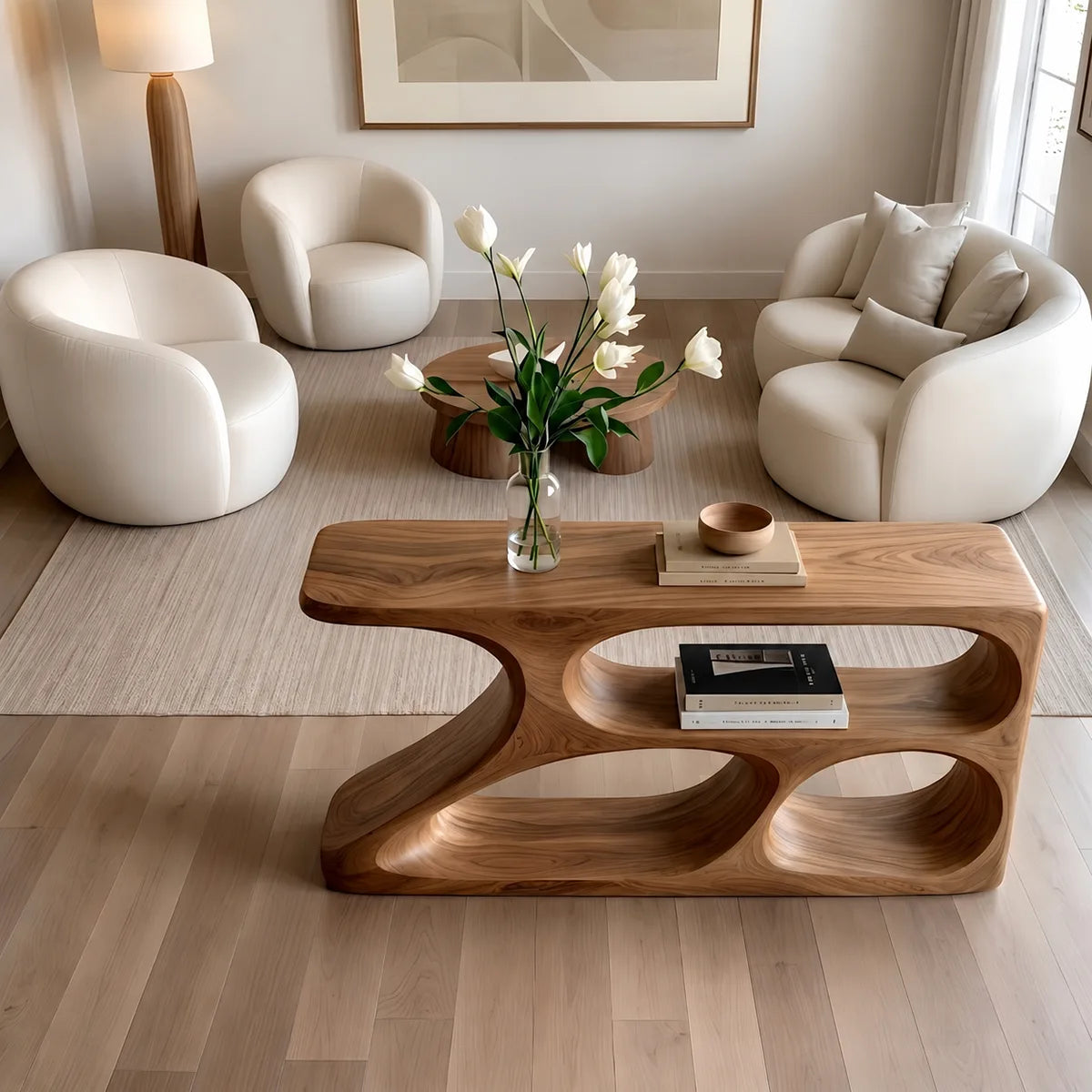 Sculptural Solid Wood Console Table | Organic Modern Design HL020-2514