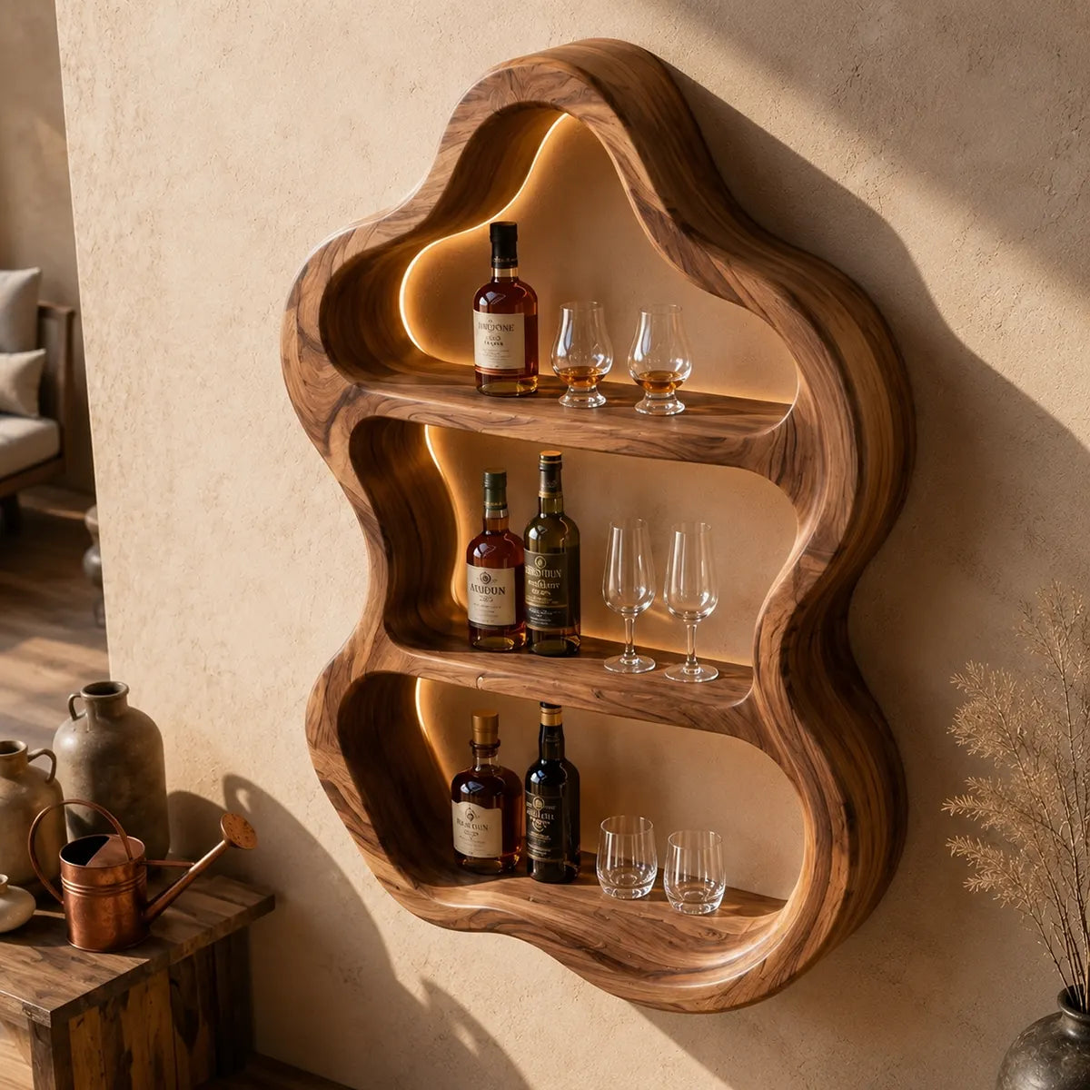 Organic Solid Wood Wall Wine Holder for Home Bars, Dining Rooms & Whiskey Lovers TT006-3241