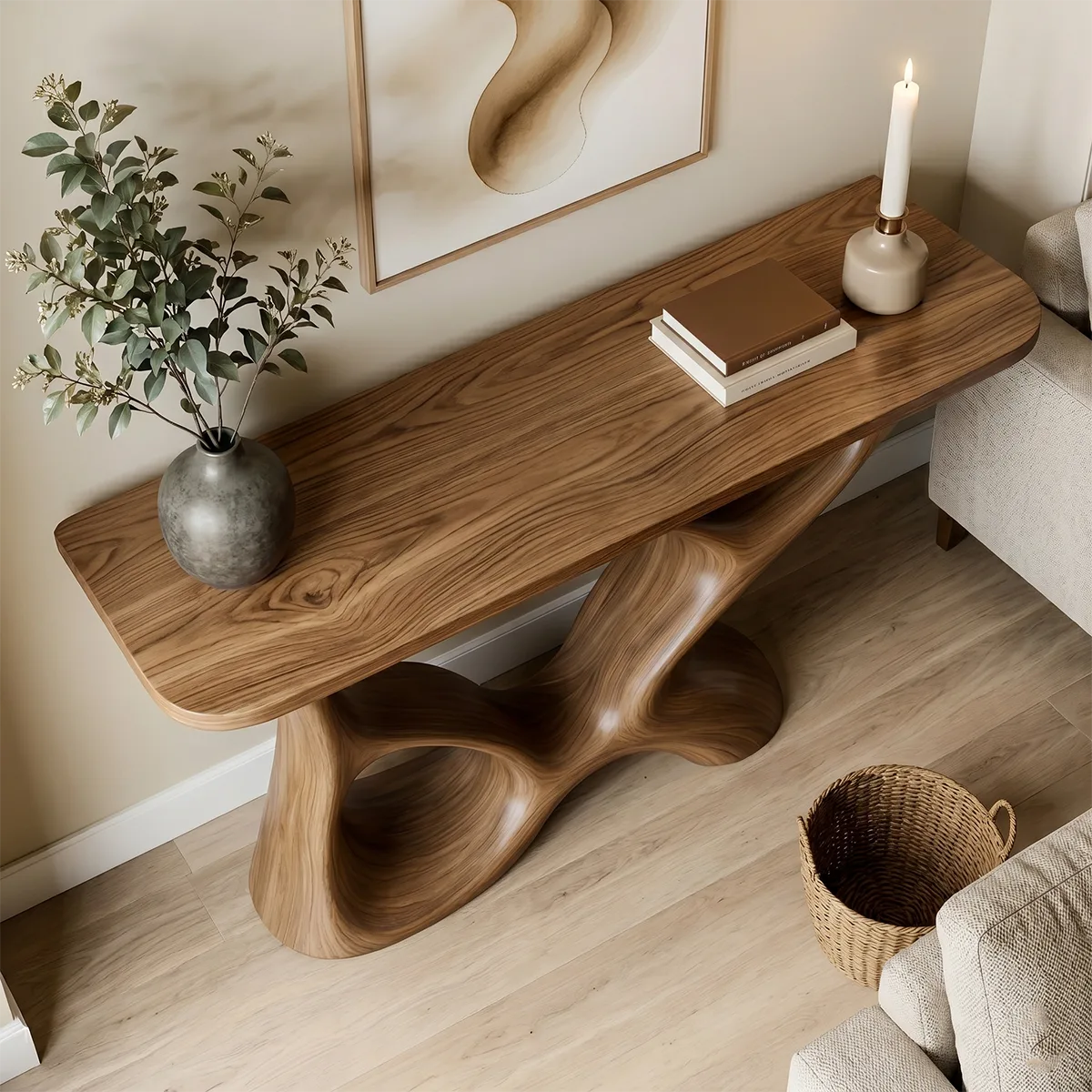 Organic Modern Wood Console Table, Sculptural Entryway Table, Handmade Solid Wood Sofa Table, Artistic Hallway Furniture