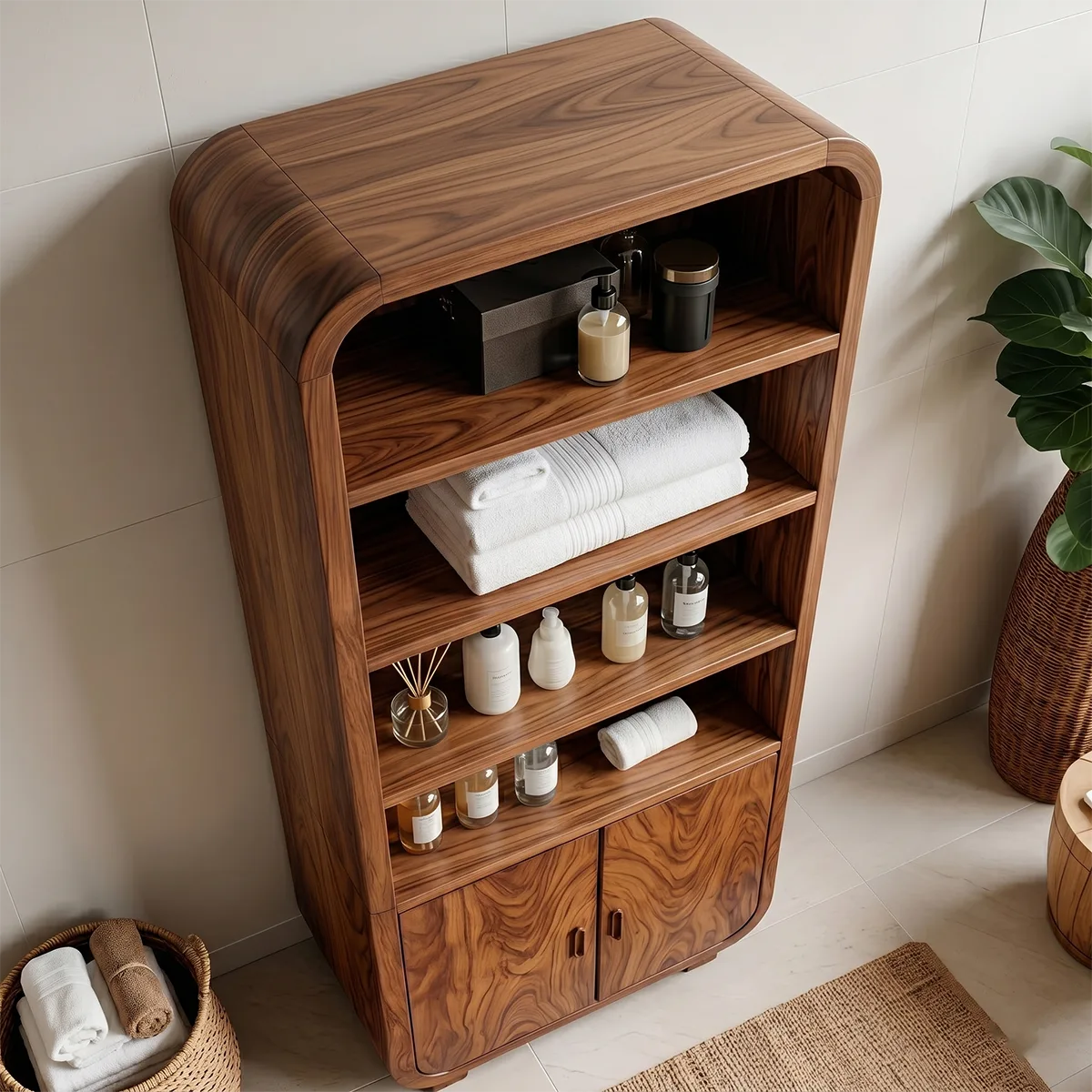 Handcrafted Solid Wood Bathroom Storage Cabinet
