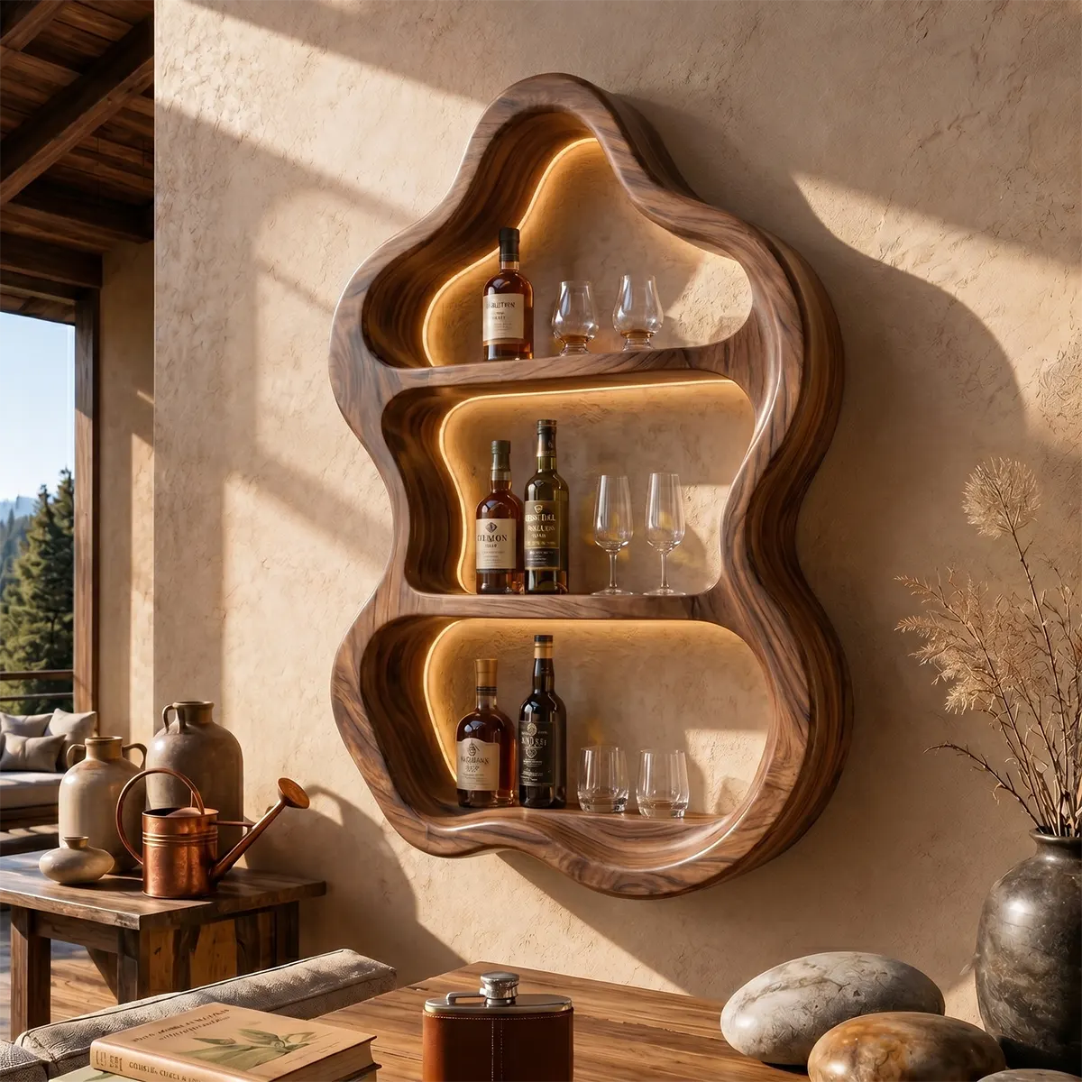 Organic Solid Wood Wall Wine Holder for Home Bars, Dining Rooms & Whiskey Lovers TT006-3241