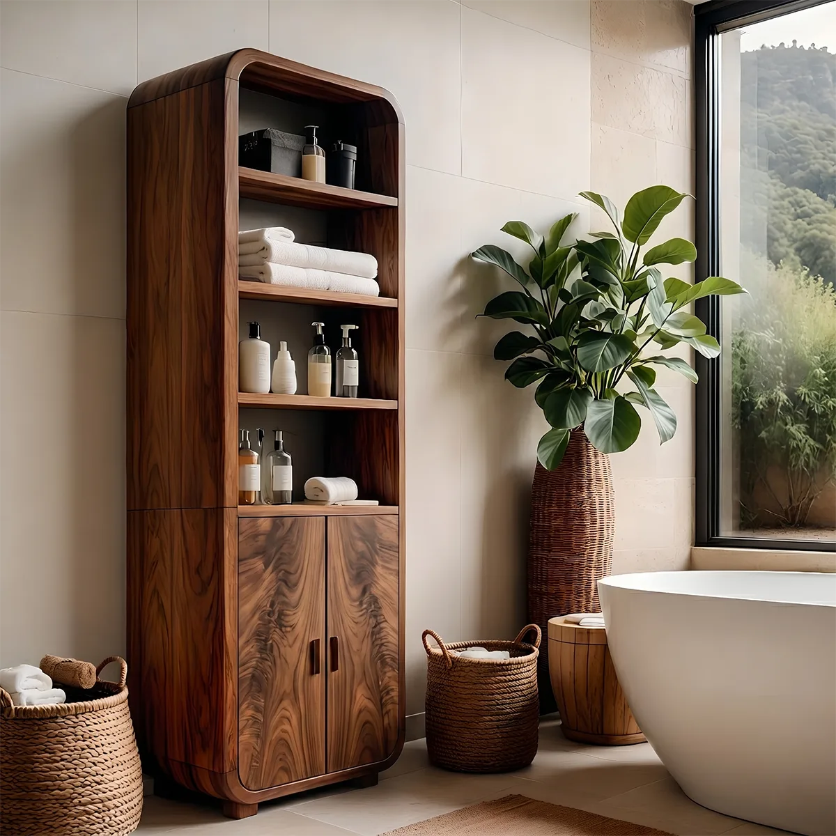 Handcrafted Solid Wood Bathroom Storage Cabinet